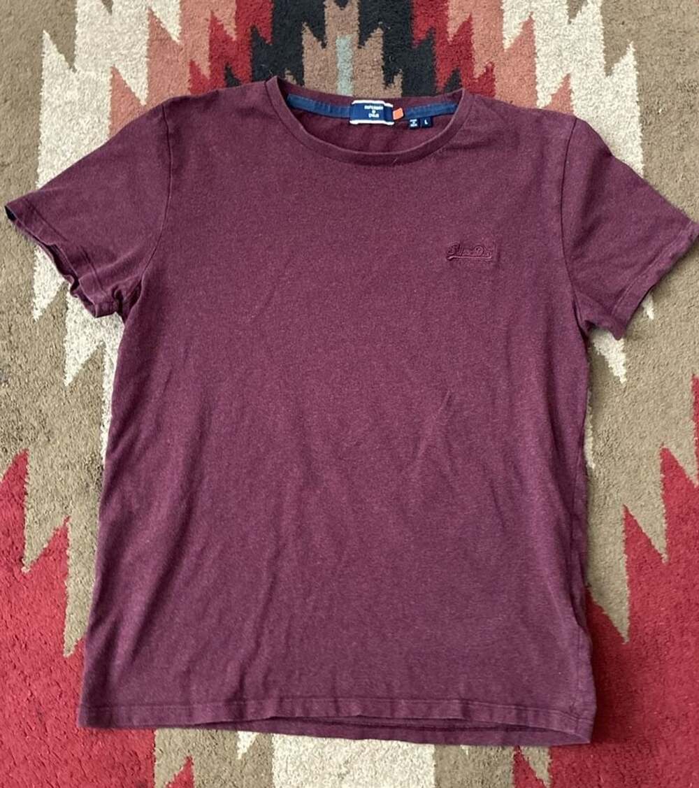 Superdry Men's Maroon Space Dye Crew Neck Short Sleeve T-Shirt